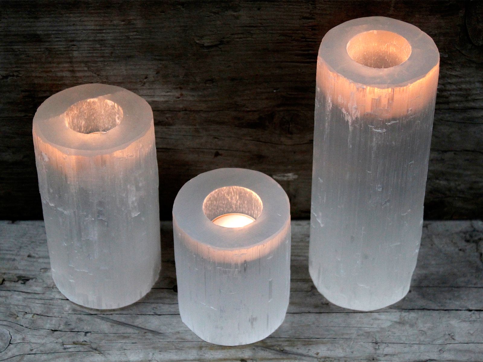 Portacandele Cilindrico in Selenite 20 cm