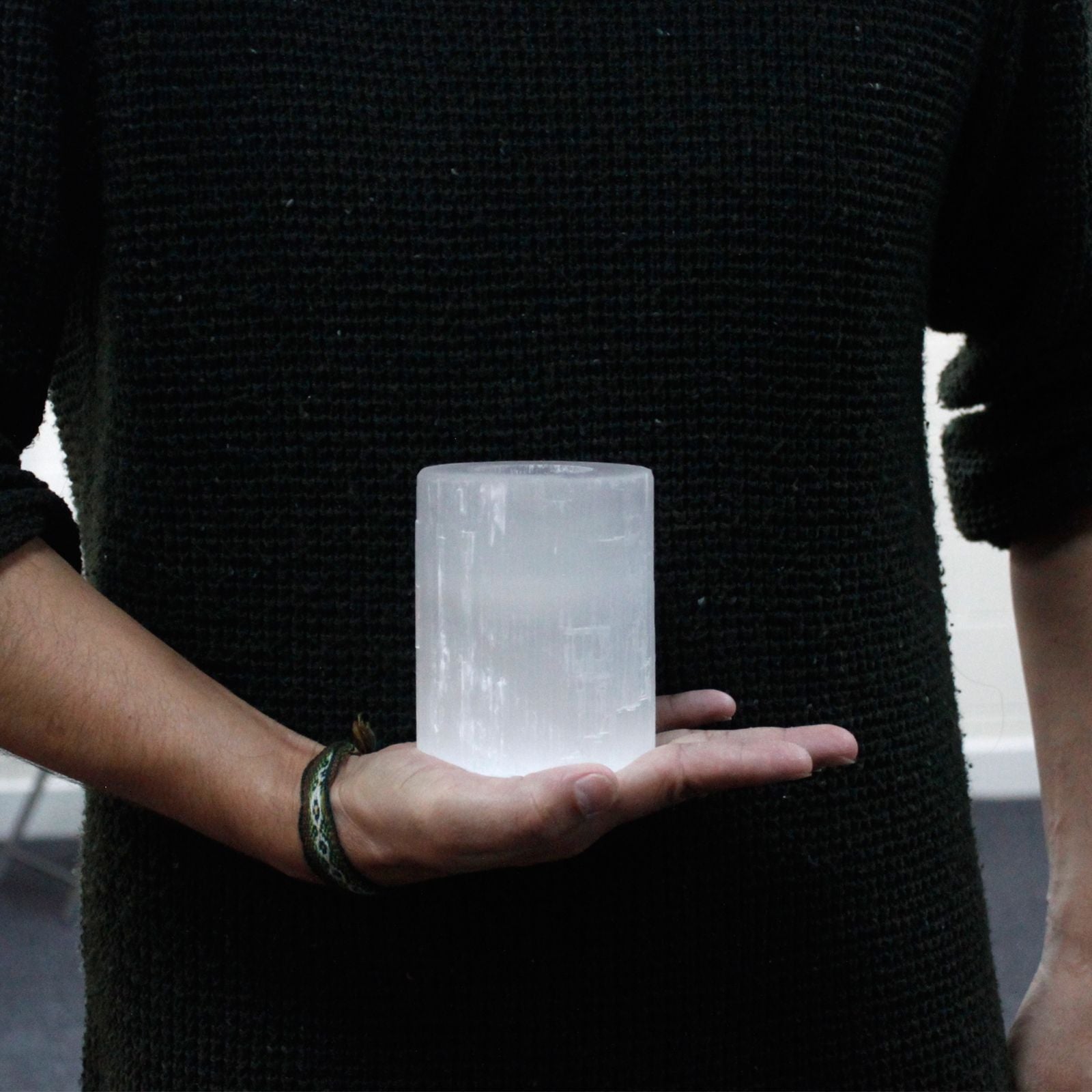 Portacandele Cilindro di Selenite 10 cm