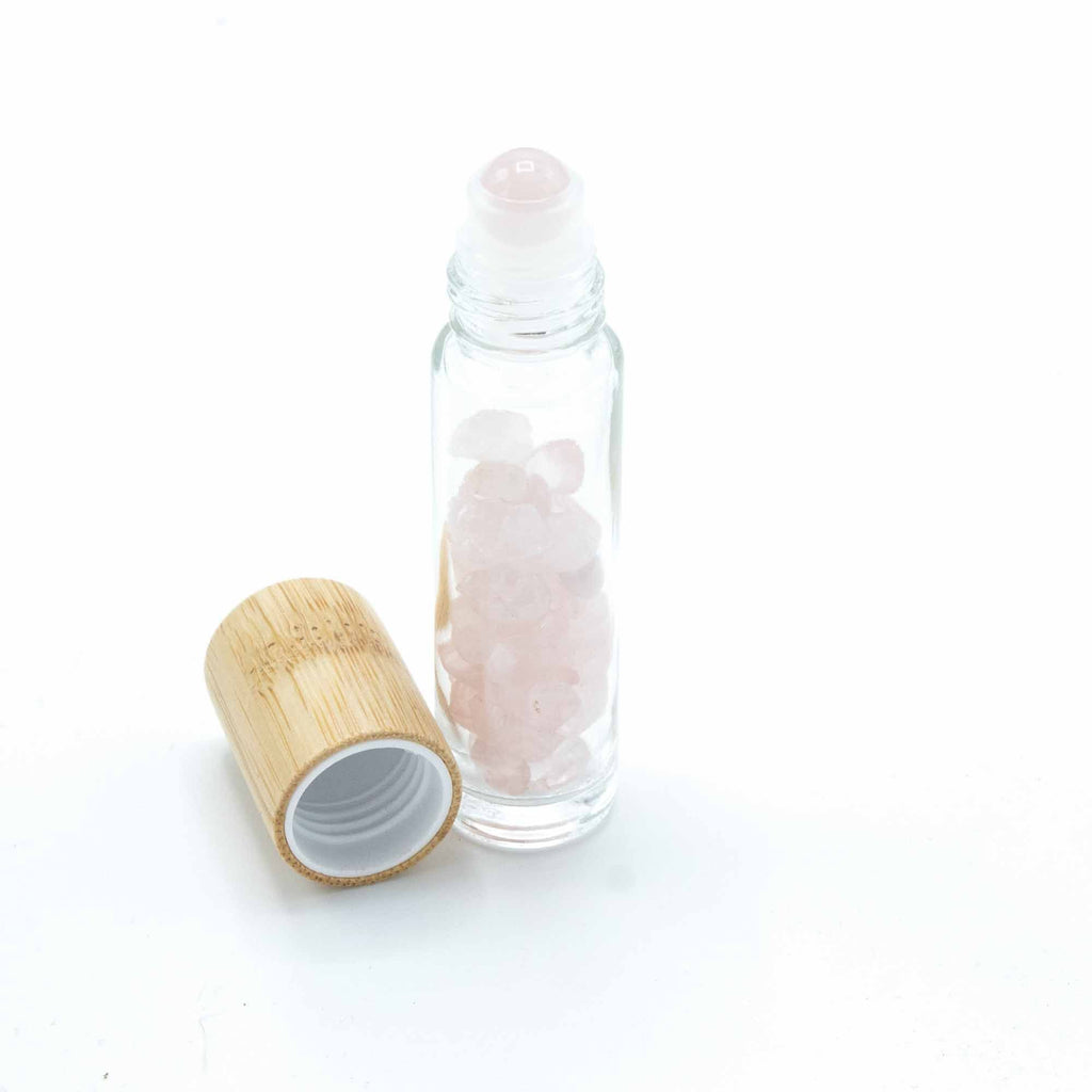 Roller Olio Essenziale con Quarzo Rosa e Tappo Legno