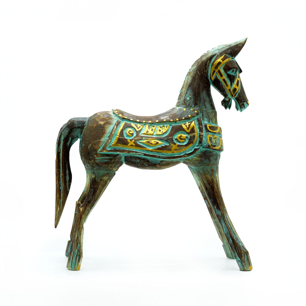 Cavallo Medio Dorato e Turchese 25 cm