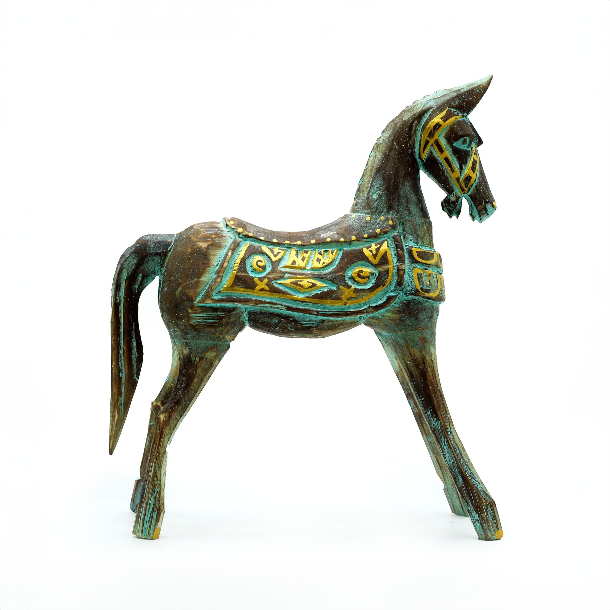 Cavallo Medio Dorato e Turchese 25 cm