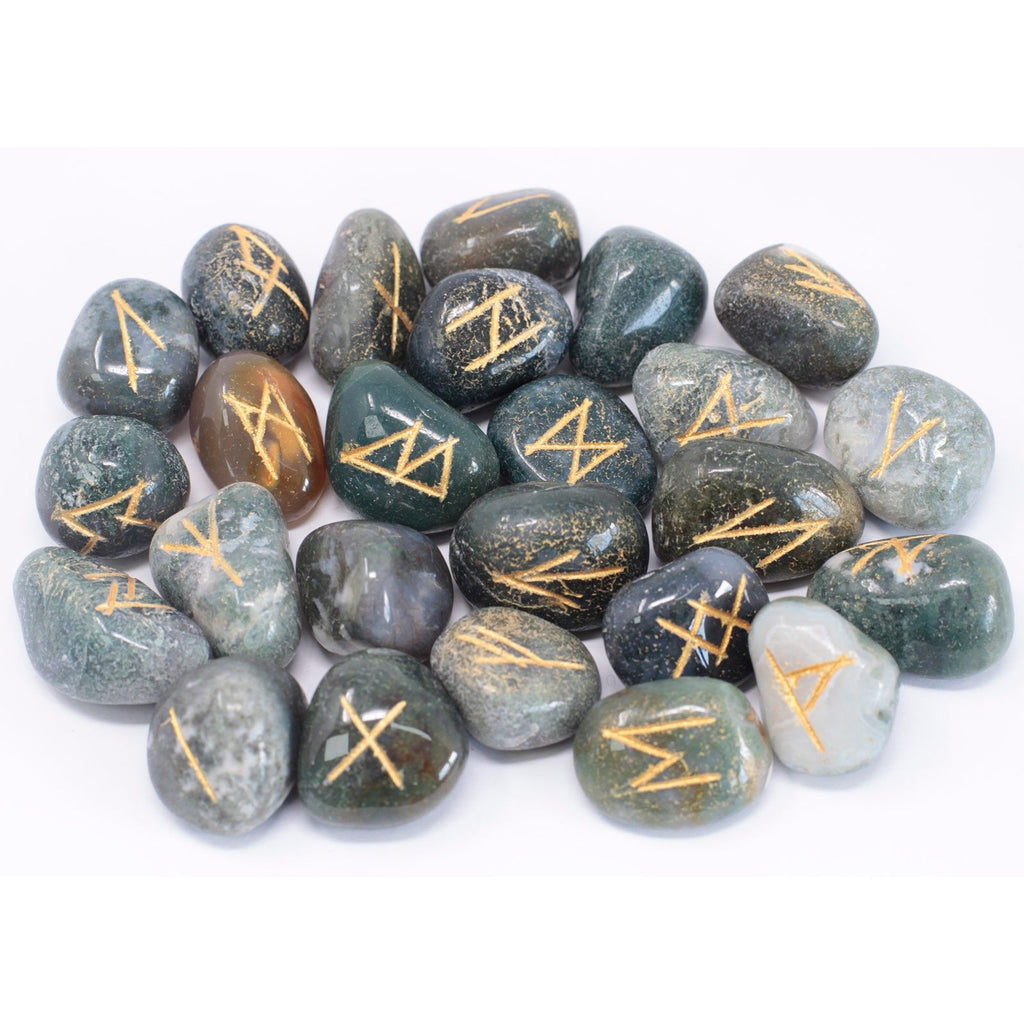 Set di Rune in Agata Muschiata con Sacchetto