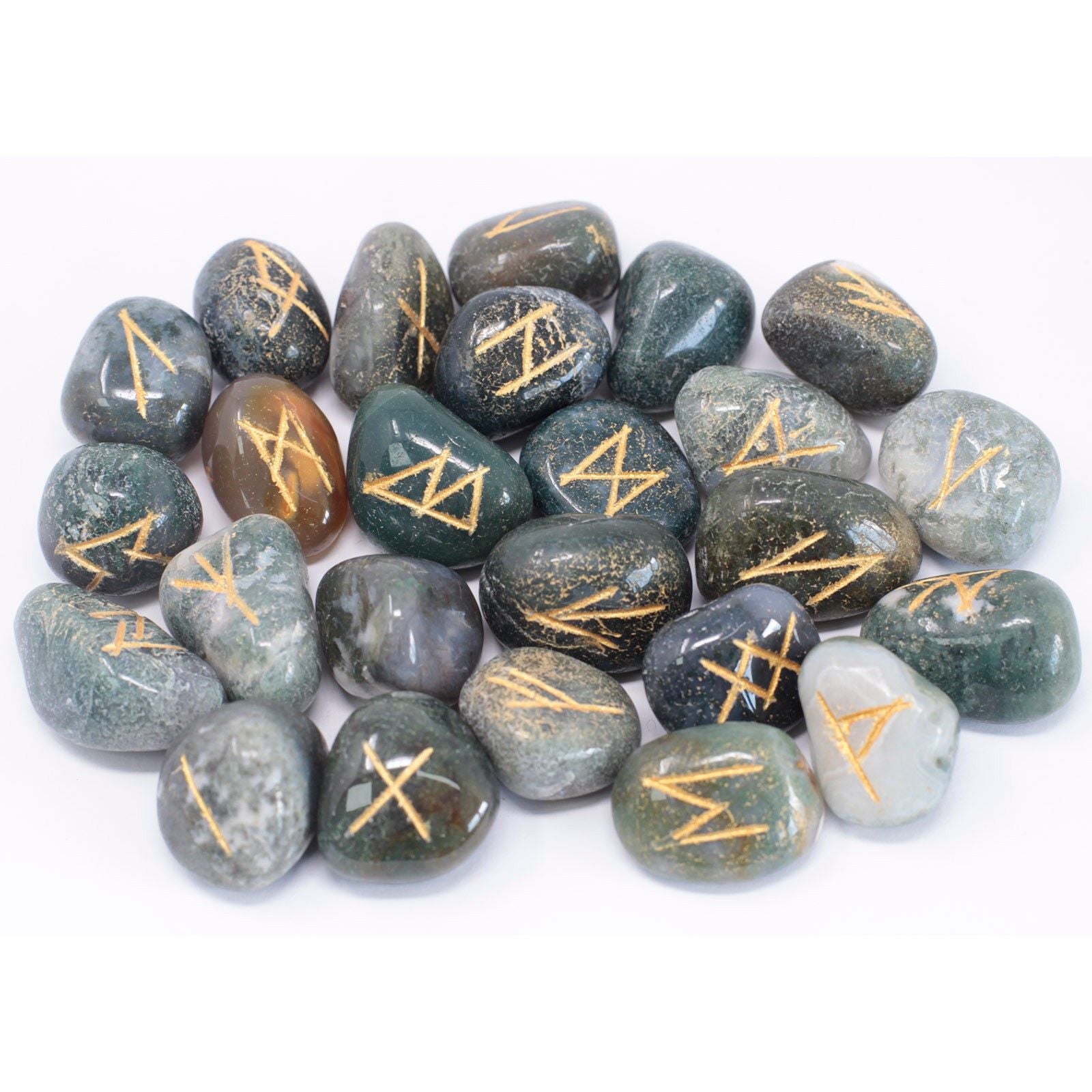 Set di Rune in Agata Muschiata con Sacchetto