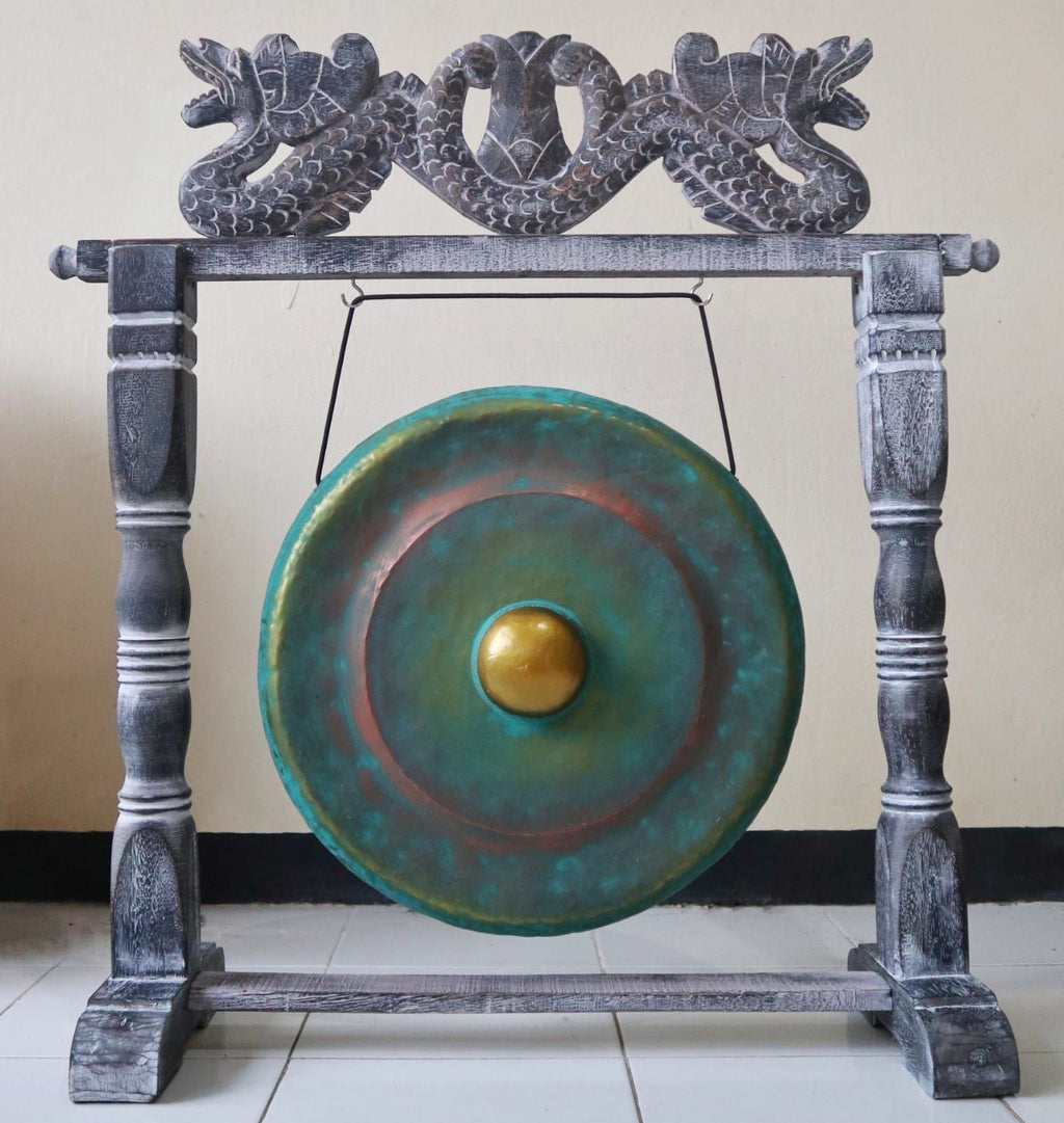 Gong Tibetano 35cm Medio  Verde con Stand Legno