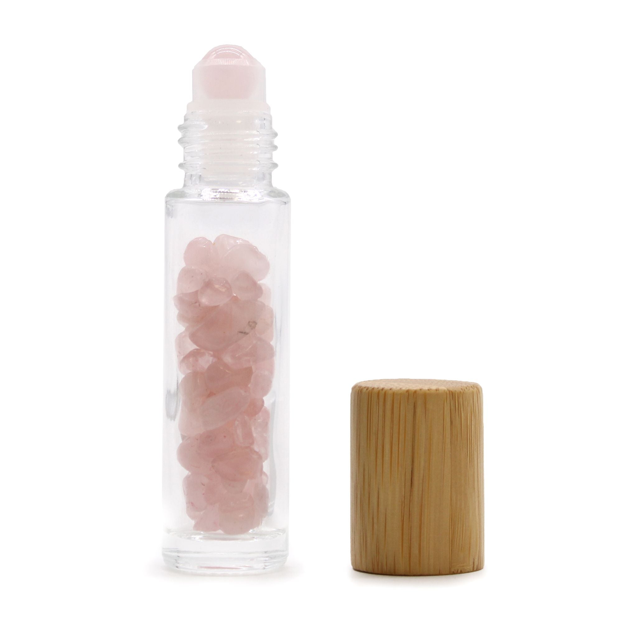Roller Olio Essenziale con Quarzo Rosa e Tappo Legno