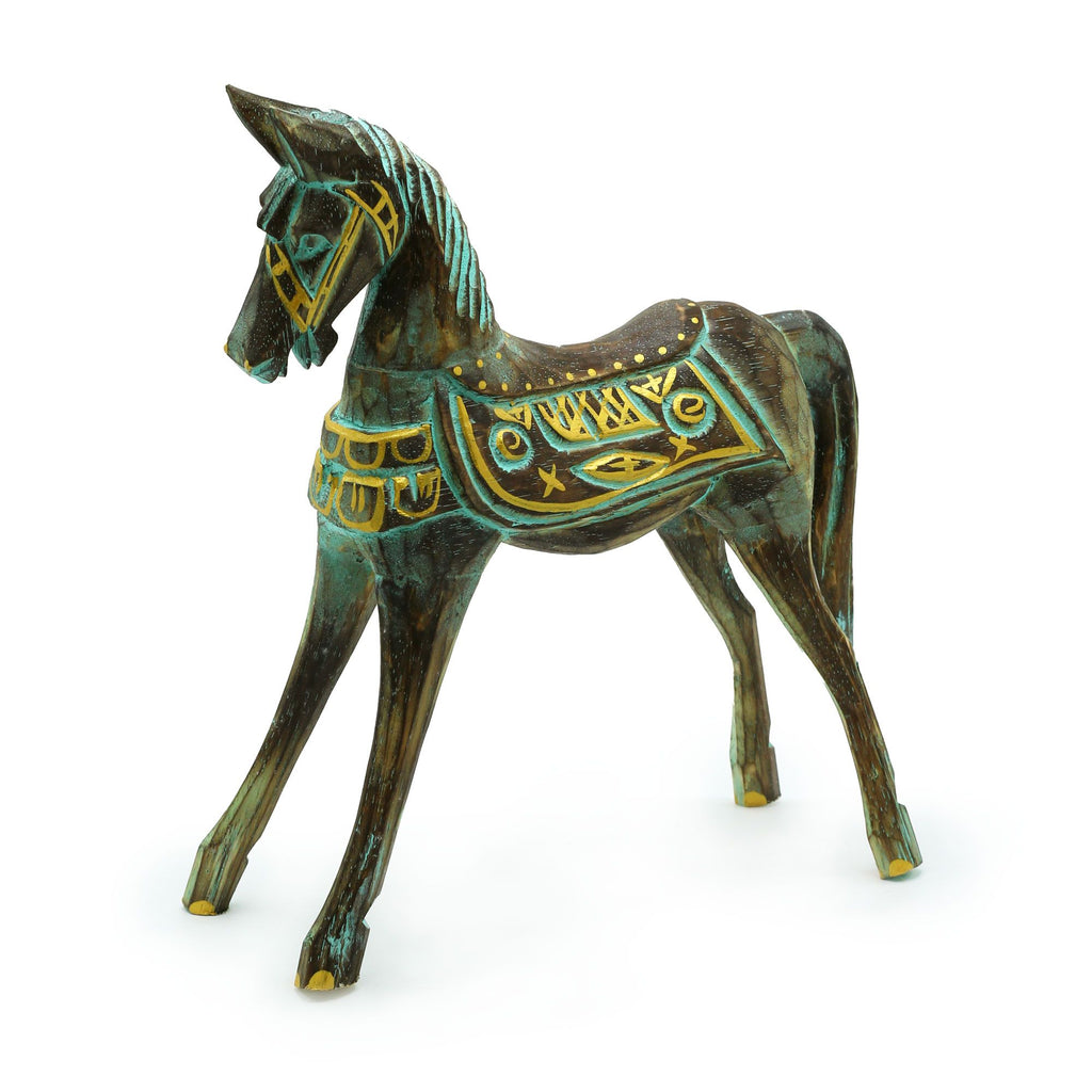 Cavallo Grande Dorato e Turchese 32 cm