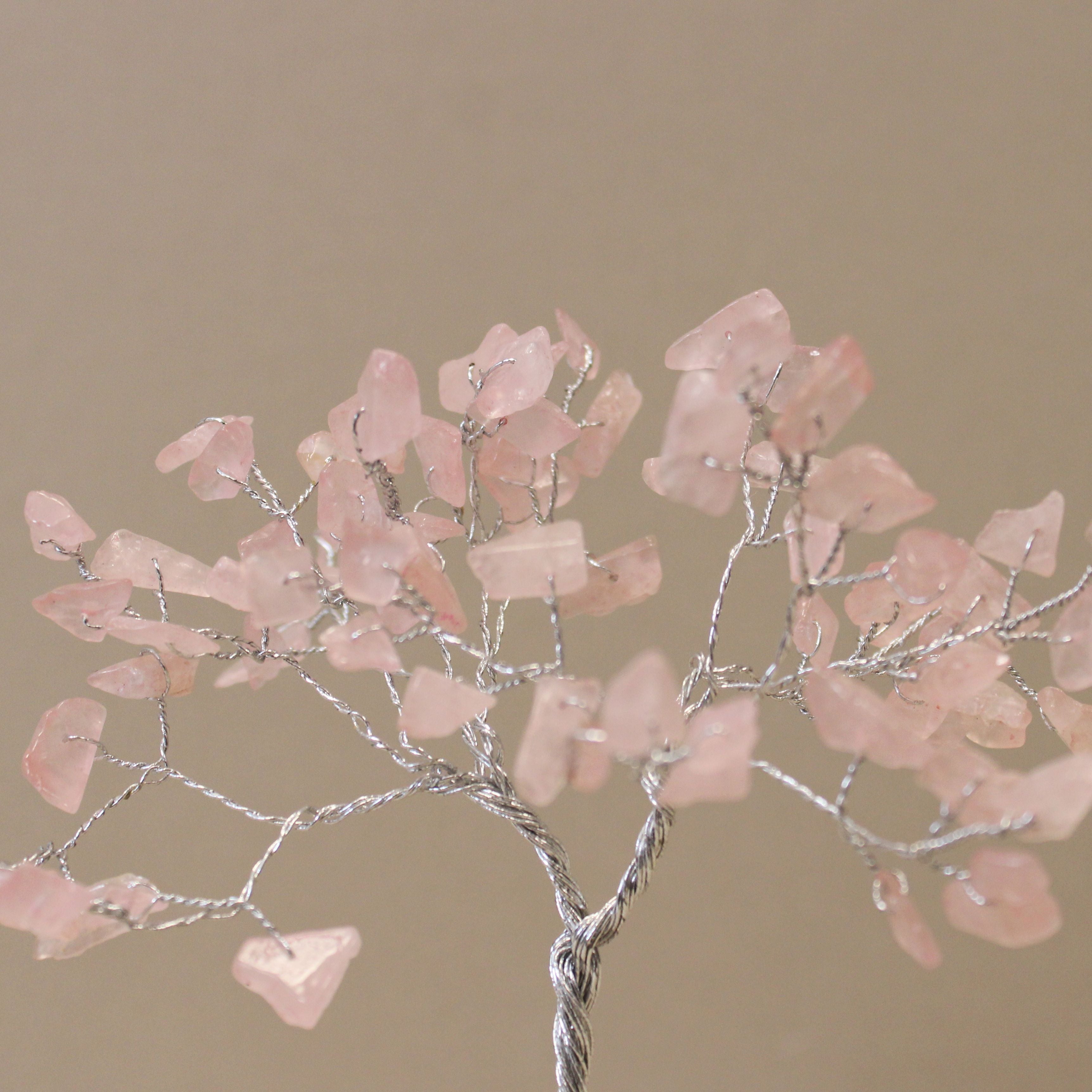 Albero con Base Orgonite e 80 Gemme Quarzo Rosa
