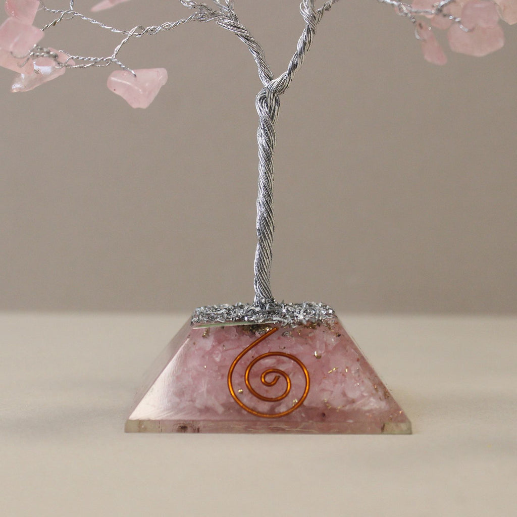 Albero con Base Orgonite e 80 Gemme Quarzo Rosa