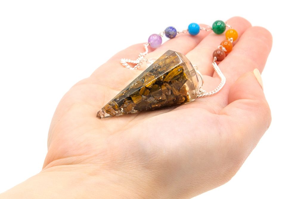 Pendolo Chakra Orgonite con Occhio di Tigre
