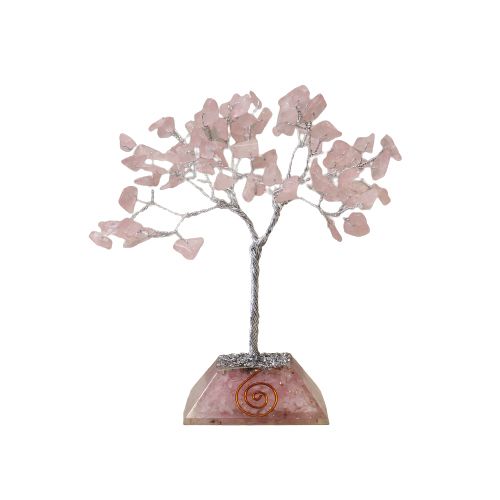 Albero con Base Orgonite e 80 Gemme Quarzo Rosa