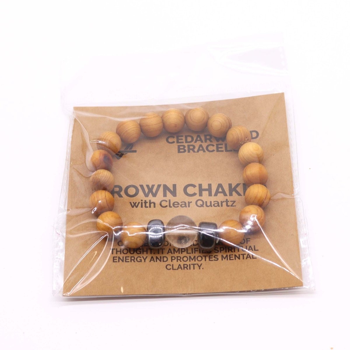 Bracciale Chakra Corona Legno Cedro e Quarzo - Aureth