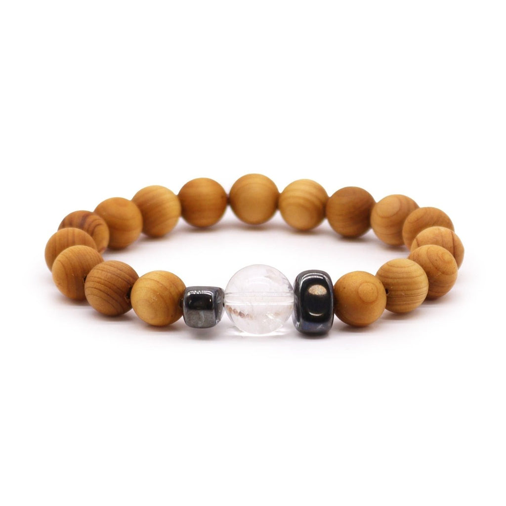 Bracciale Chakra Corona Legno Cedro e Quarzo - Aureth