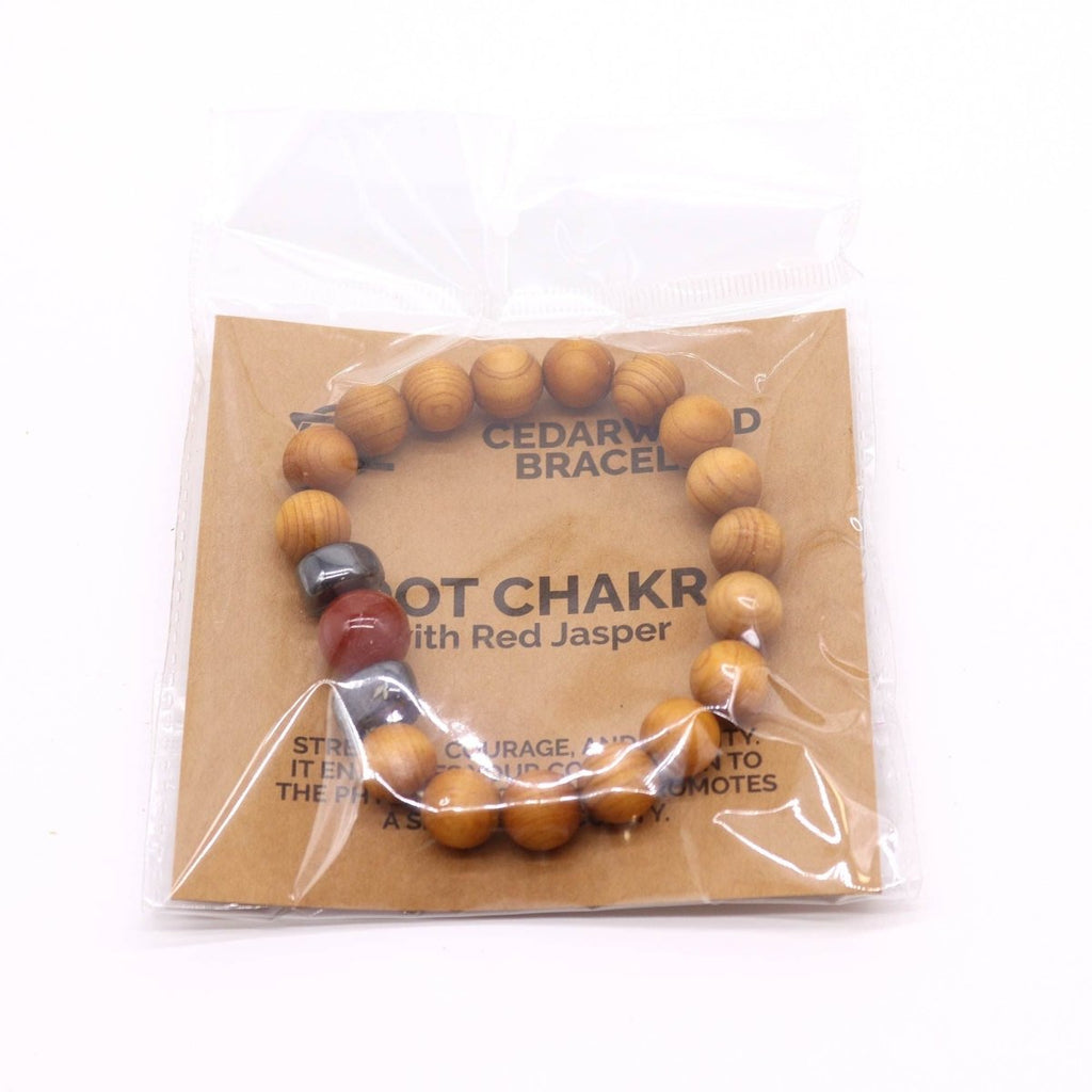 Bracciale Chakra Radice in Cedro con Diaspro Rosso - Aureth