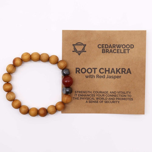 Bracciale Chakra Radice in Cedro con Diaspro Rosso - Aureth