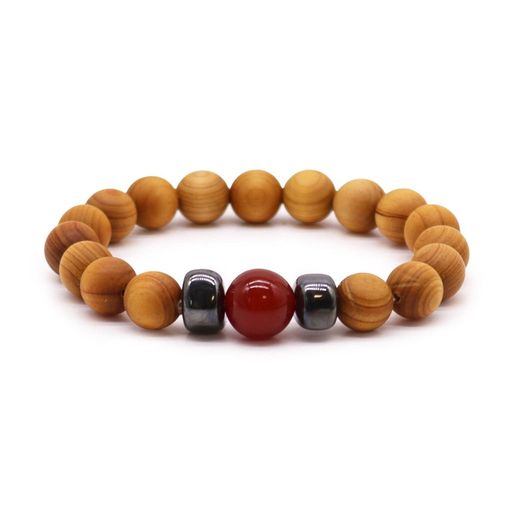 Bracciale Chakra Radice in Cedro con Diaspro Rosso - Aureth