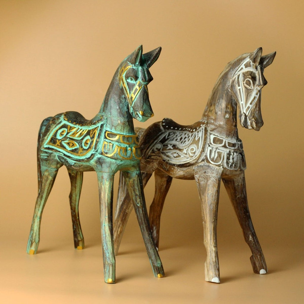 Cavallo Grande Dorato e Turchese 32 cm - Aureth