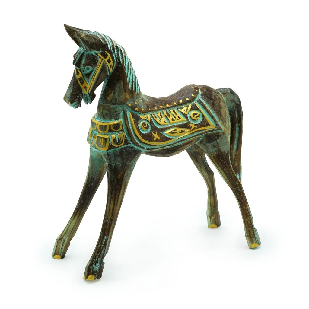 Cavallo Grande Dorato e Turchese 32 cm - Aureth