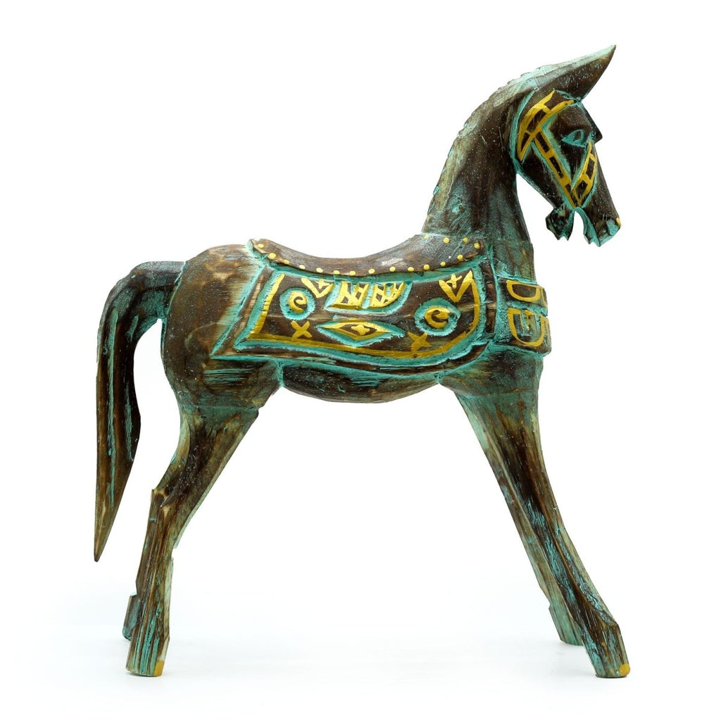 Cavallo Grande Dorato e Turchese 32 cm - Aureth