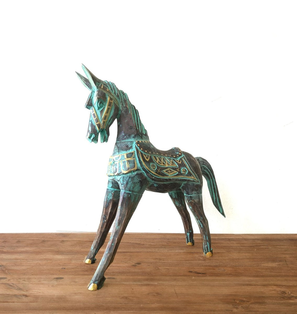 Cavallo Medio Dorato e Turchese 25 cm - Aureth