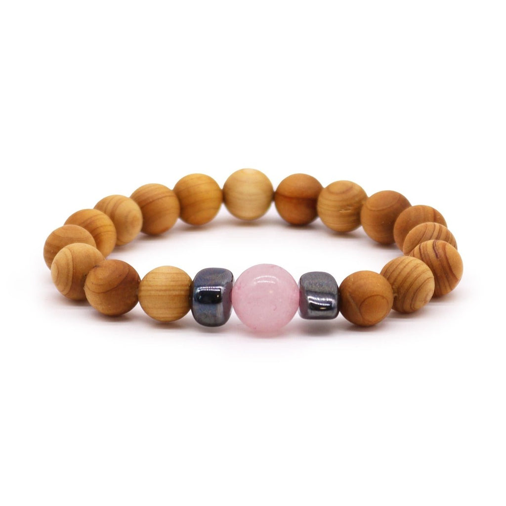 Cedarwood Heart Chakra Bangle with Rose Quartz - Talen