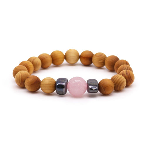 Cedarwood Heart Chakra Bangle with Rose Quartz - Talen