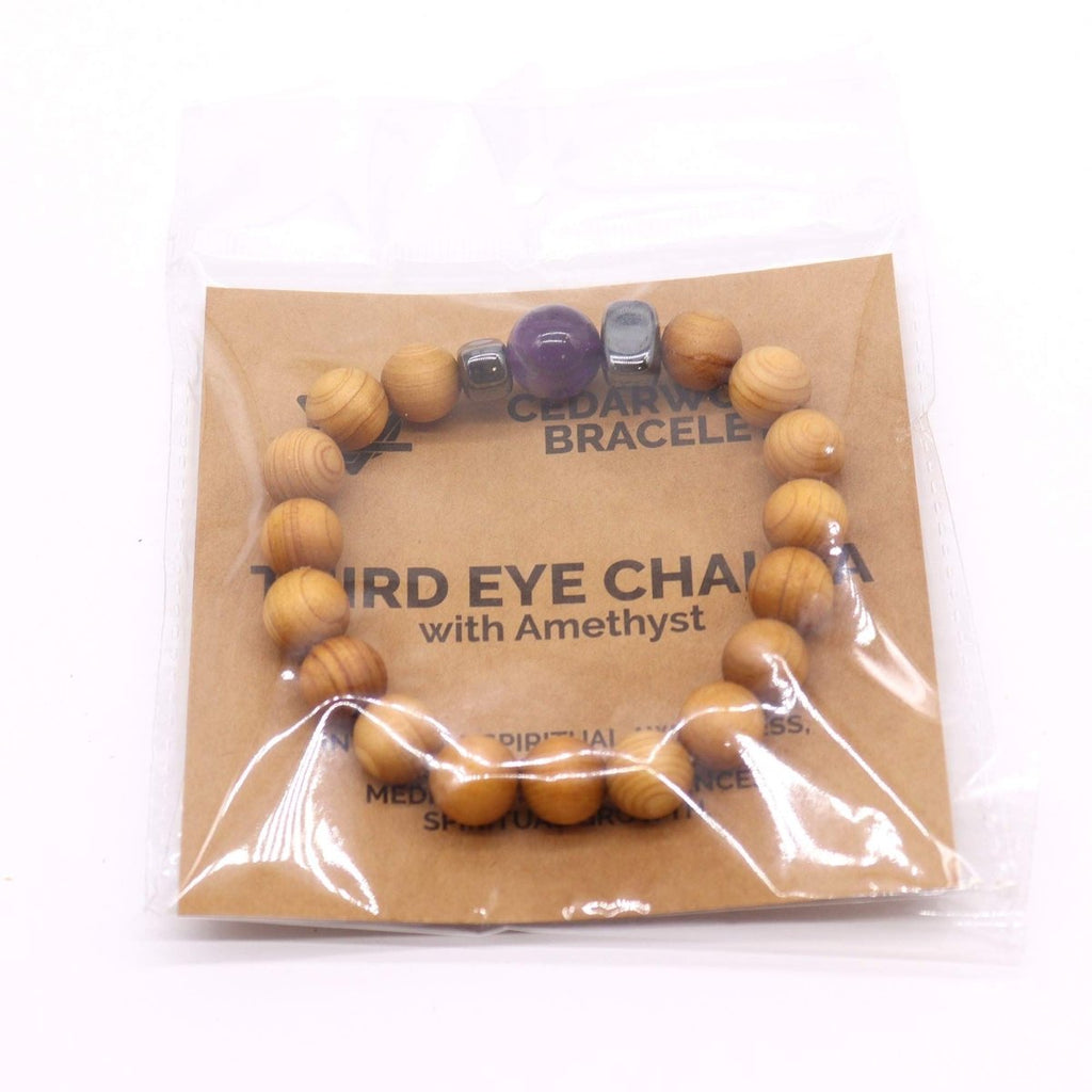Cedarwood Third Eye Chakra Bangle with Amethyst - Talen
