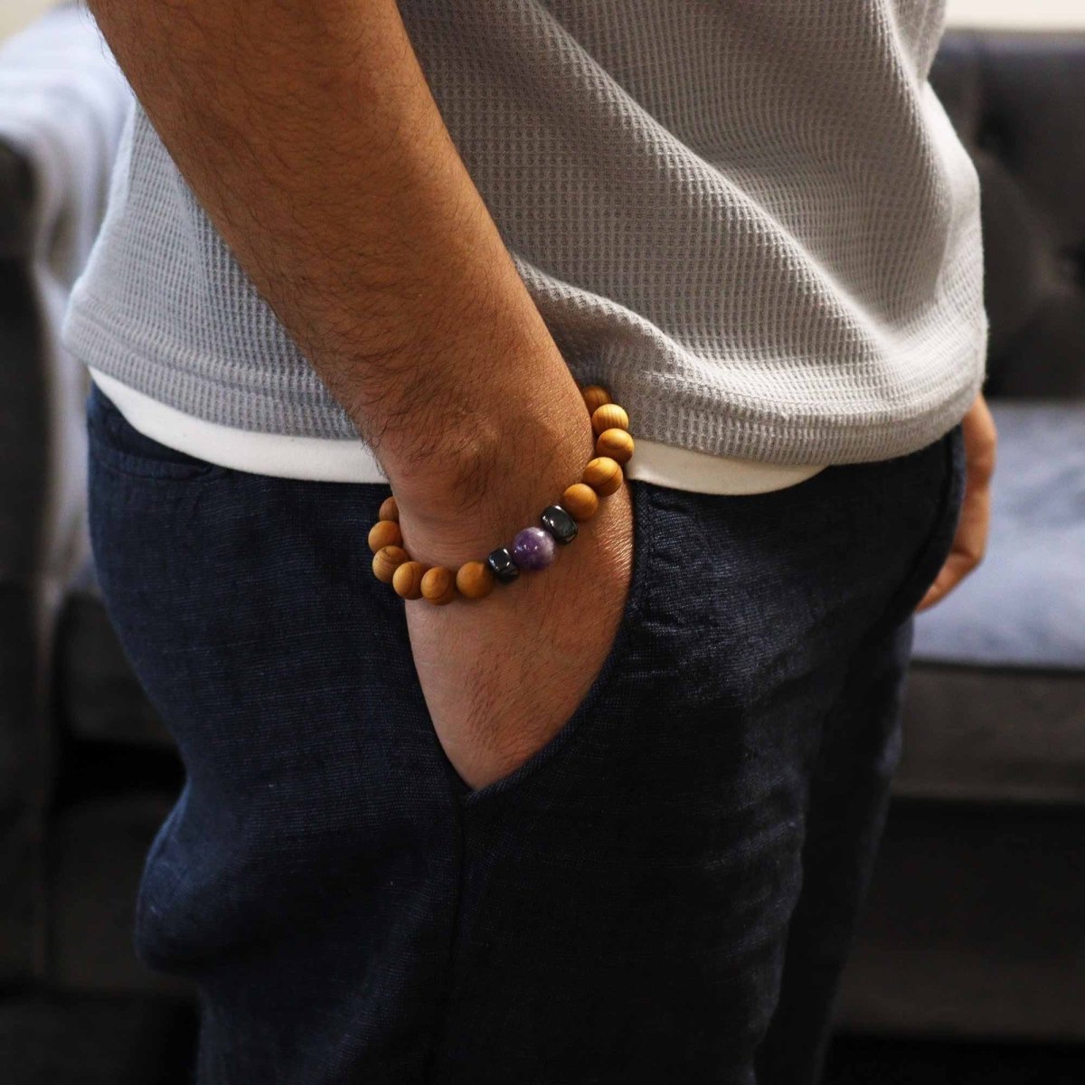 Cedarwood Third Eye Chakra Bangle with Amethyst - Talen