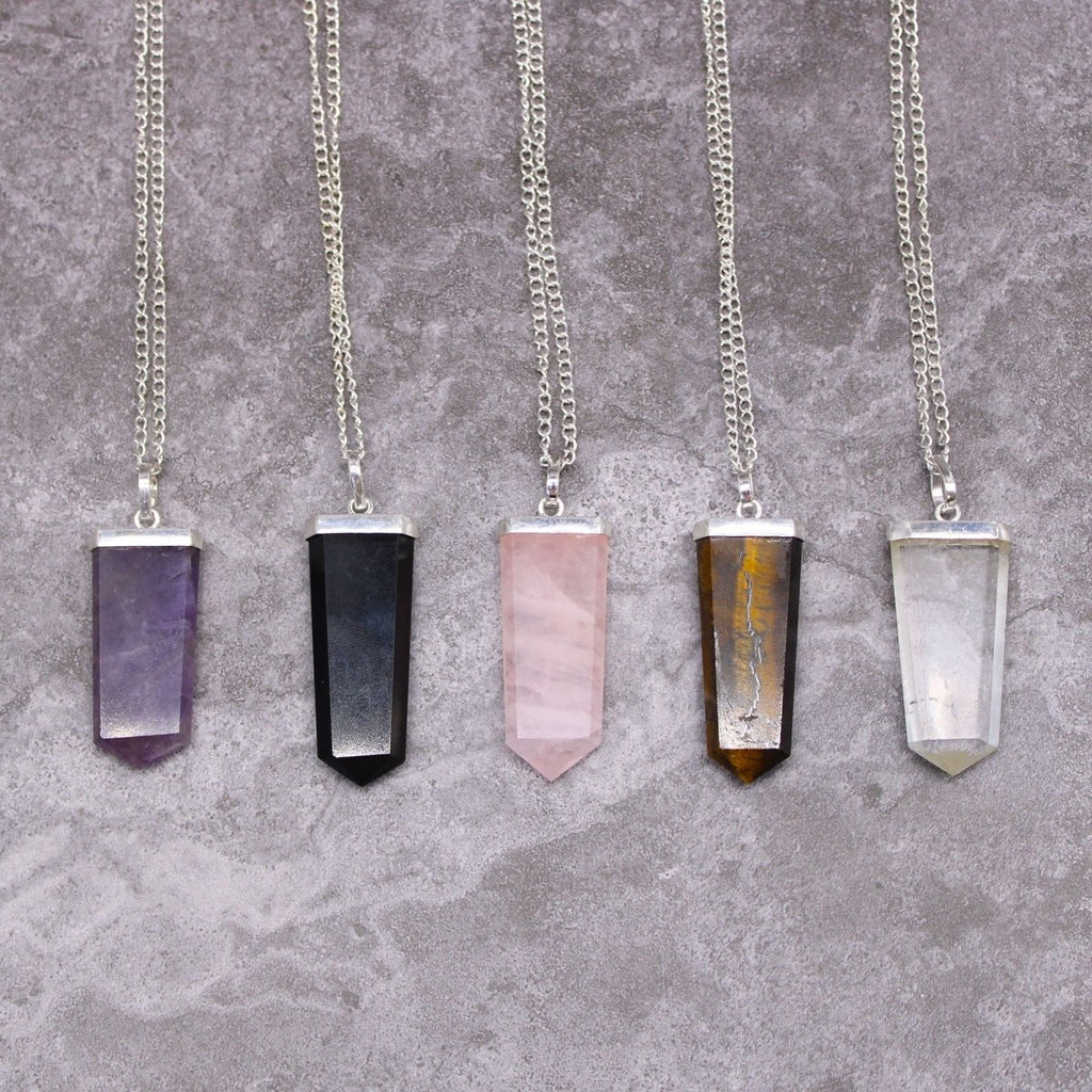 Gemstone Flat Pencil Pendant - Rose Quartz - Talen