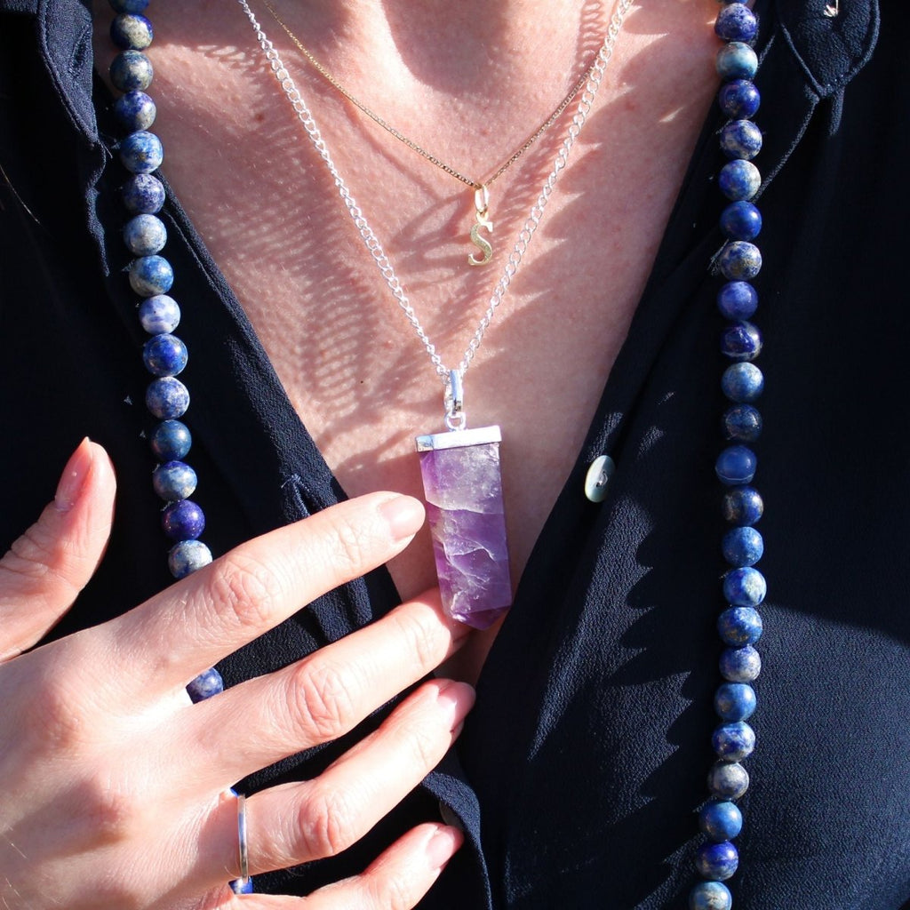 Gemstone Flat Pencil Pendant - Rose Quartz - Talen