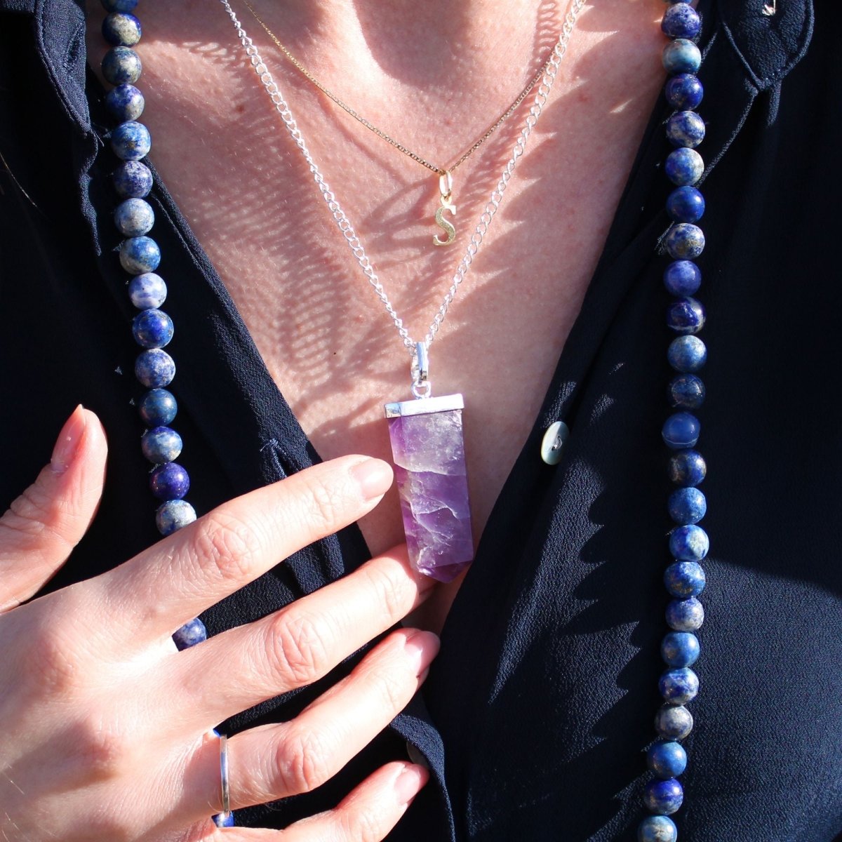 Gemstone Flat Pencil Pendant - Rose Quartz - Talen