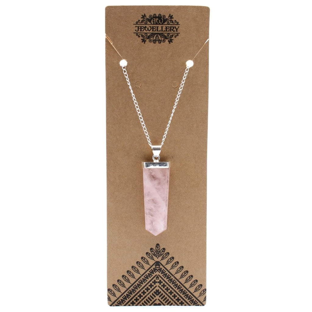 Gemstone Flat Pencil Pendant - Rose Quartz - Talen