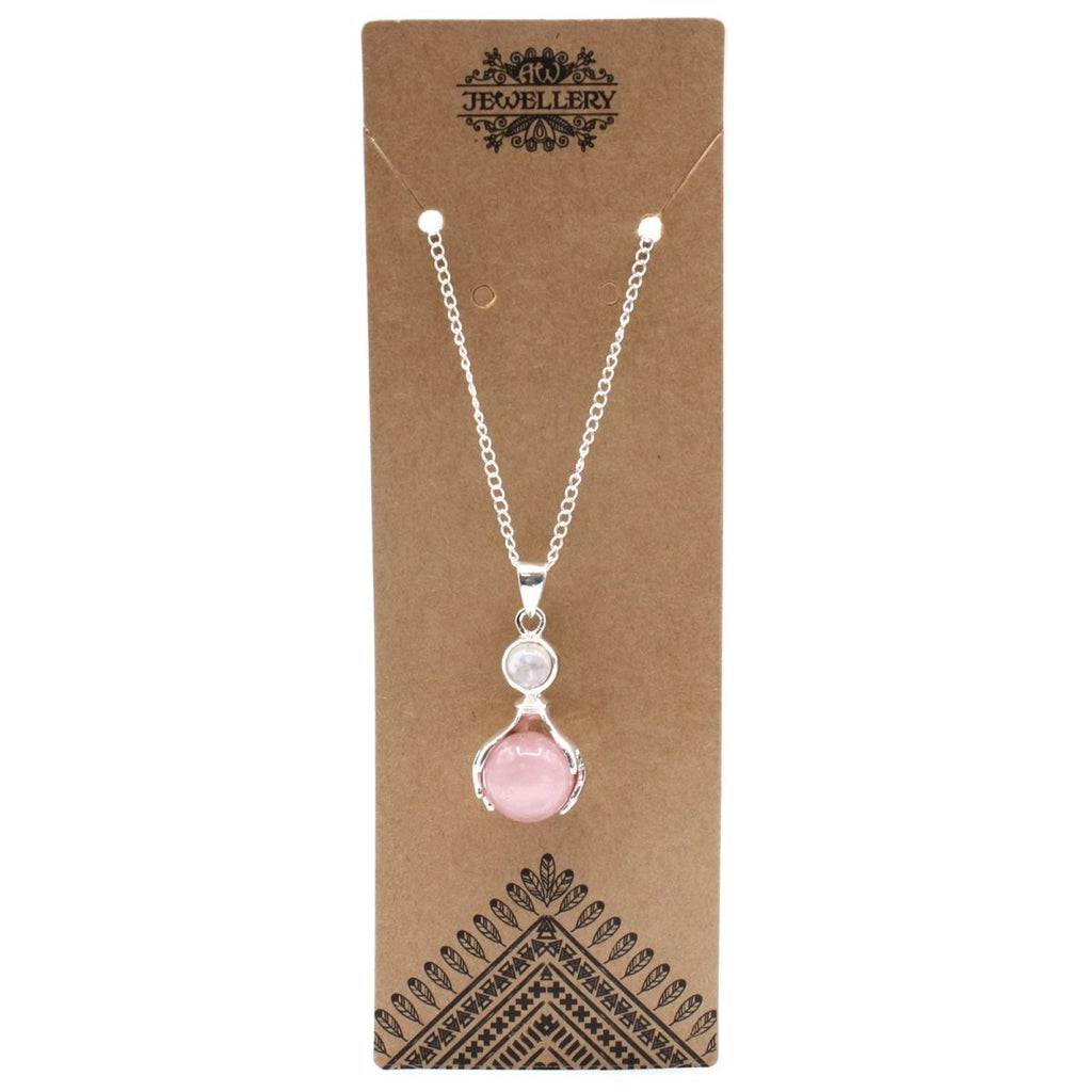 Gemstone Healing Hands Pendant - Rose Quartz - Talen