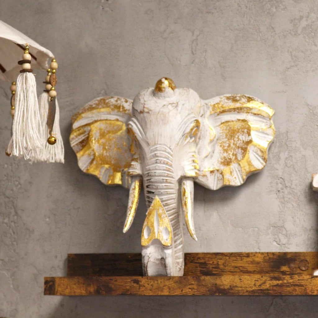 Grande Testa di Elefante - Dorato e Bianco - Aureth