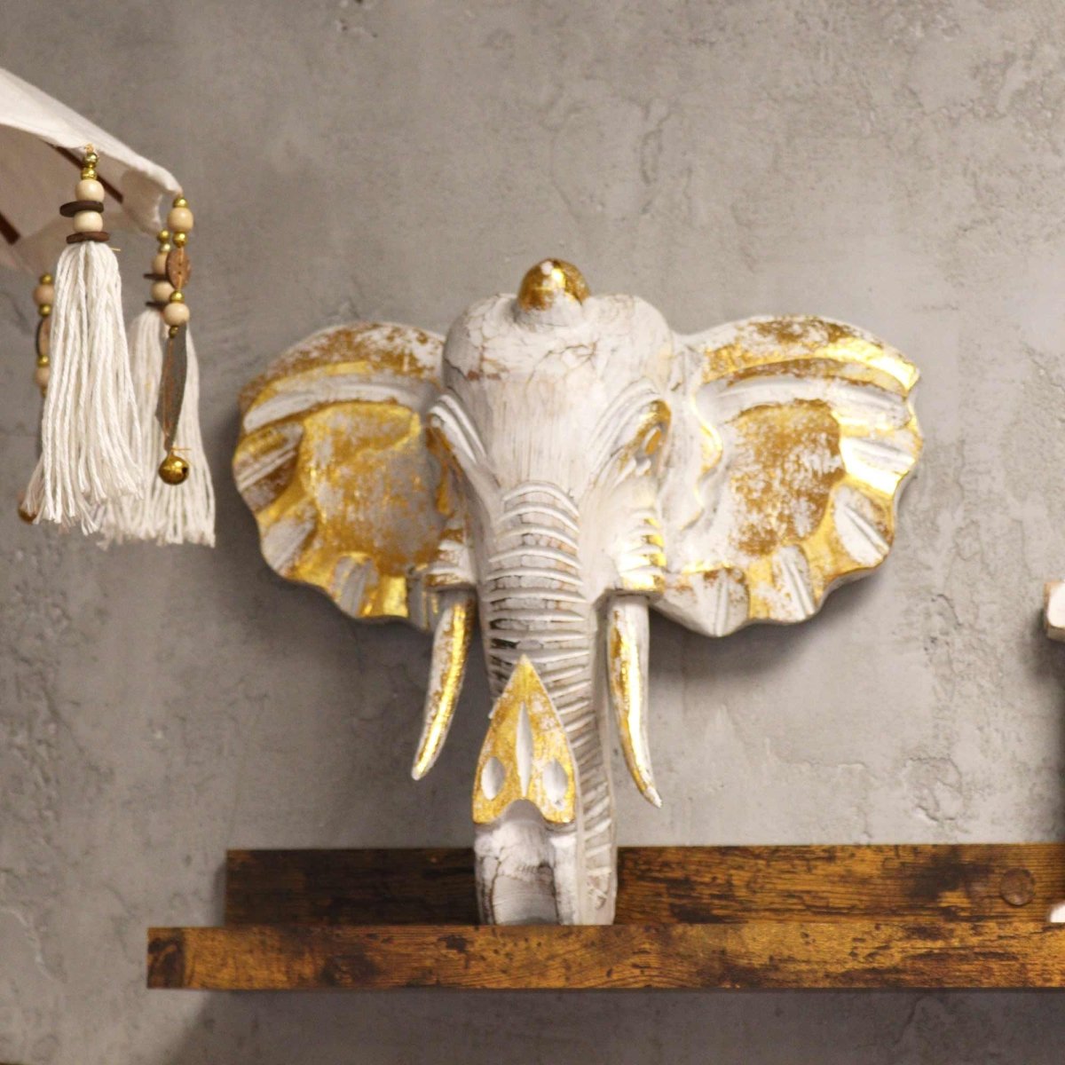 Grande Testa di Elefante - Dorato e Bianco - Aureth
