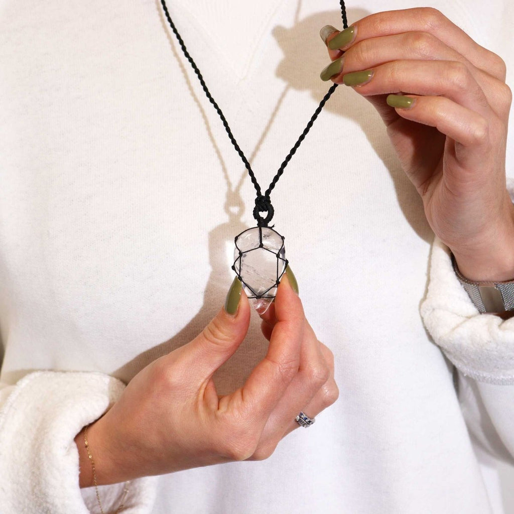 Laced Gemstone Teardrop Pendant - Rock Quartz - Talen