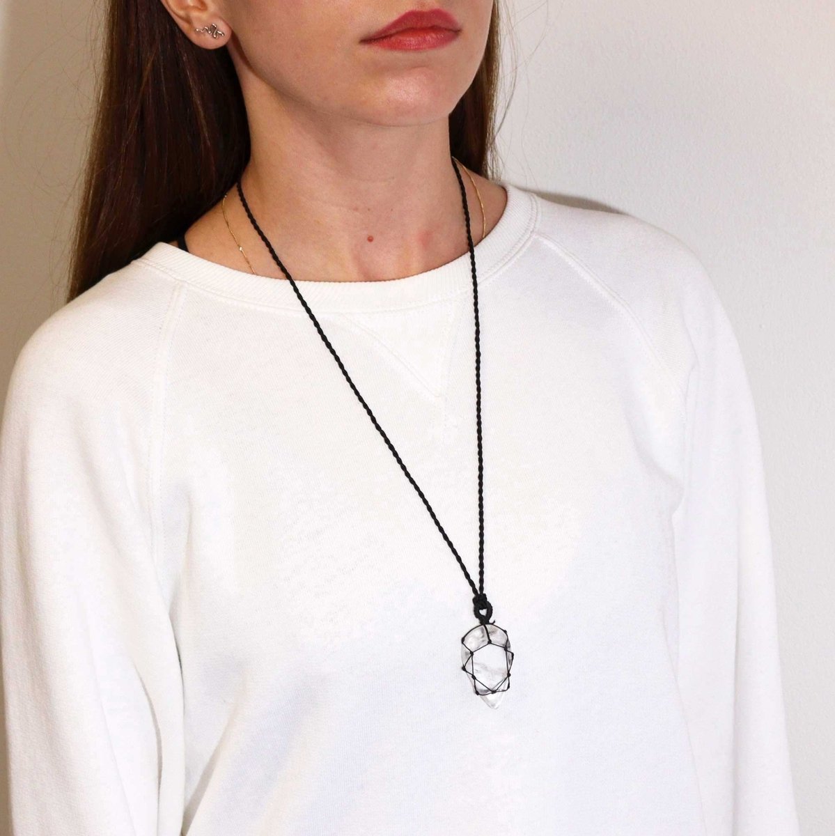 Laced Gemstone Teardrop Pendant - Rock Quartz - Talen
