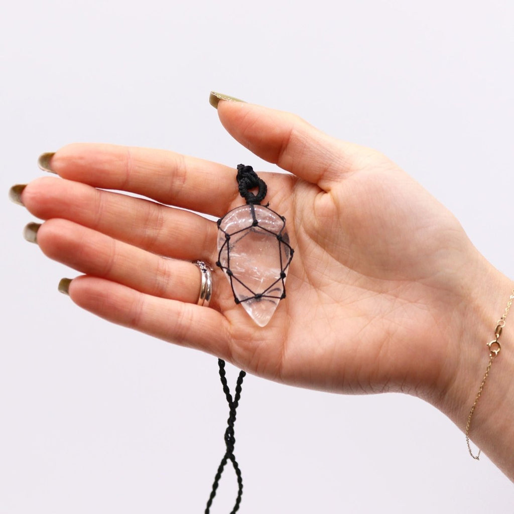 Laced Gemstone Teardrop Pendant - Rock Quartz - Talen