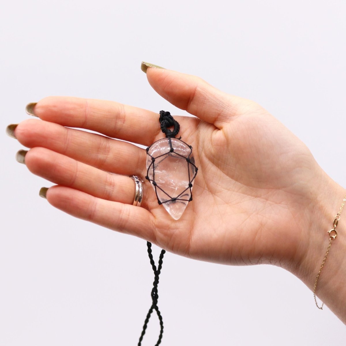 Laced Gemstone Teardrop Pendant - Rock Quartz - Talen