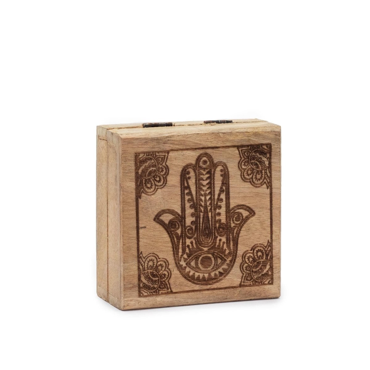 Scatola Quadrata Piccola 10x10x4,2cm - Hamsa Nera Incisa - Aureth