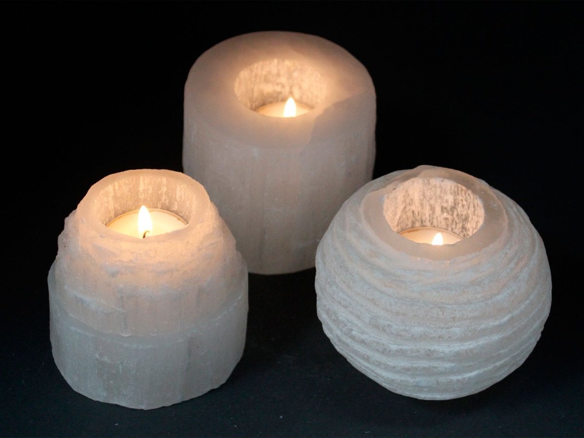 Selenite Cylinder Candle Holder - 8 cm - Talen