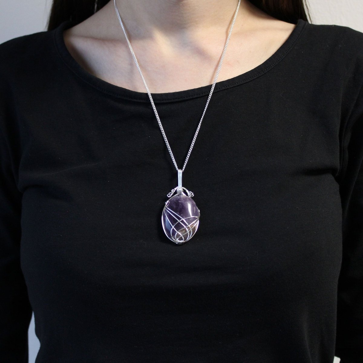 Swirl Wrapped Gemstone Necklace - Amethyst - Talen
