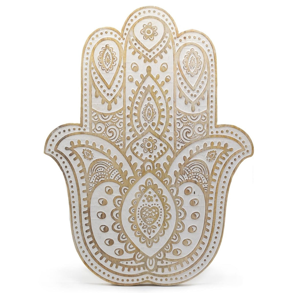 Targa da Parete Hamsa in Legno di Mango - Bianco - Aureth
