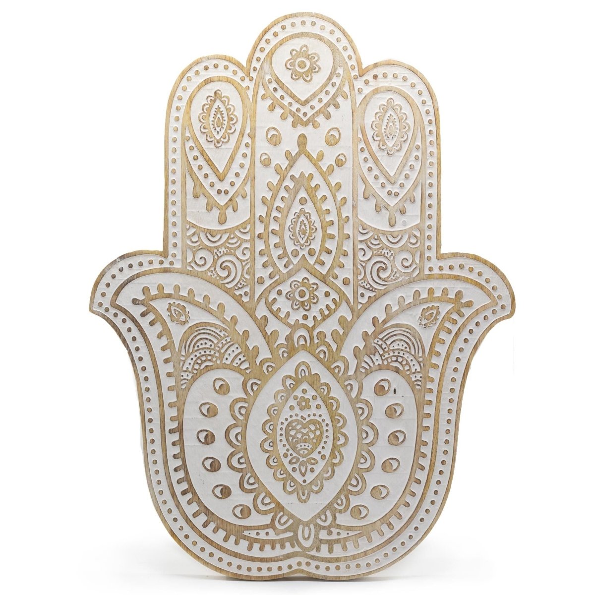 Targa da Parete Hamsa in Legno di Mango - Bianco - Aureth